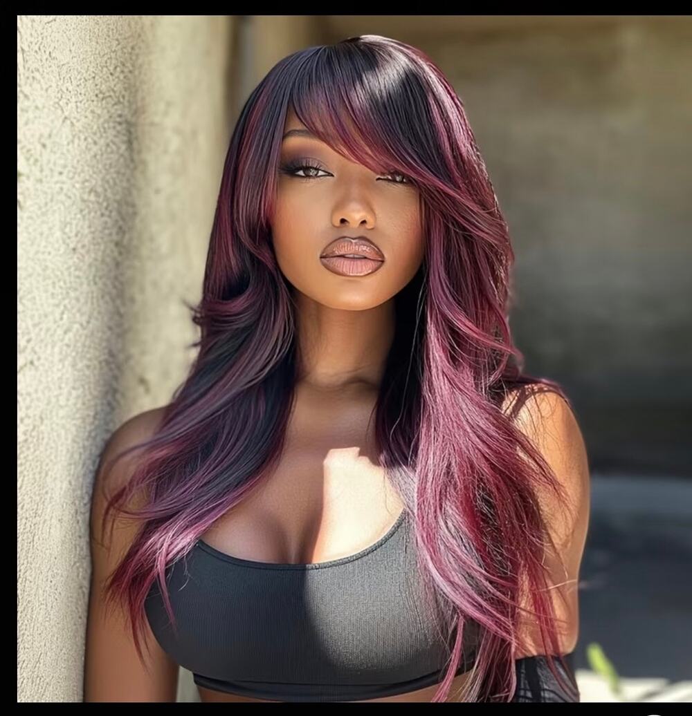 22” dark red synthetic wig with dark roots